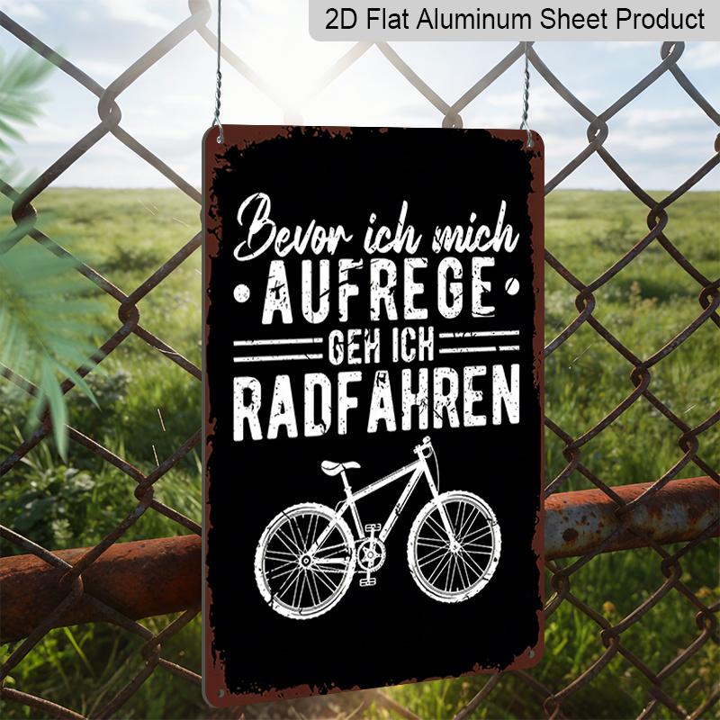 2D Flat 1pc Rustic Metal Wall Art Featuring Bicycle Design with An Inspiring German Cycling Quote - A Durable Aluminium Sign for Mountain Bike