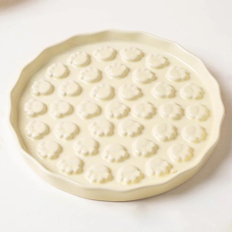 

Pet Ceramics Paw Print Slow Food Bowl Cat Dog Feeder Licking Bowl Prevent Choking Cat Bowl Puppy Kitten Rice Feeder Pet Supplies бежевый