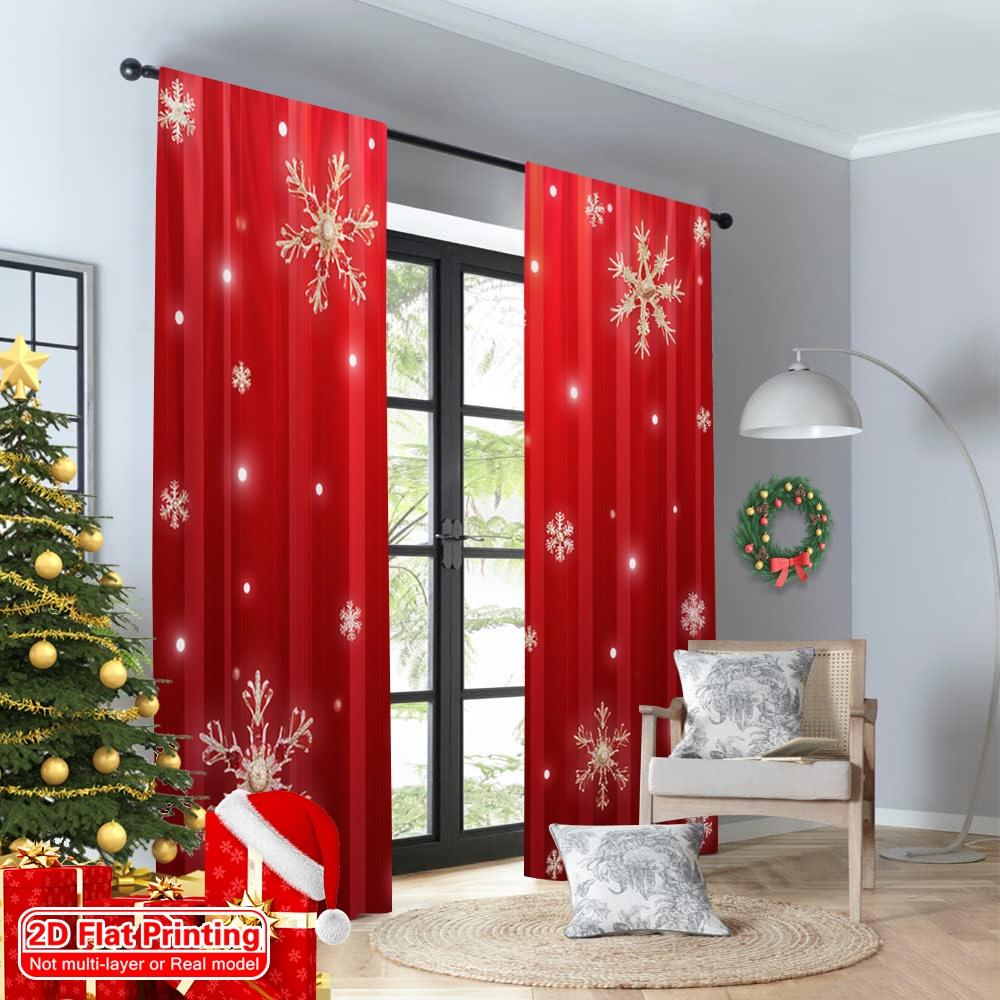 2pcs 2D Flat Printing Christmas Drapes Christmas Snowflake Red Fabric Without Electricity Party & Holiday Decor for Classroom