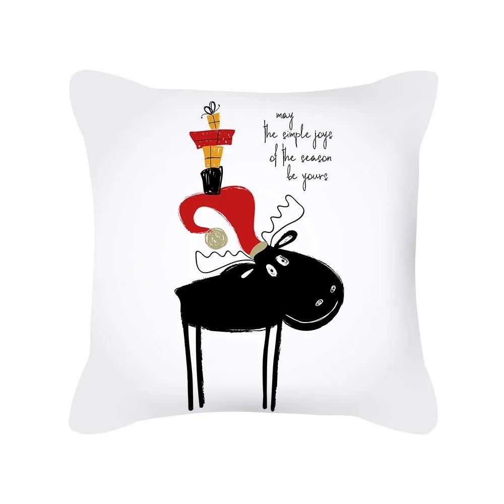 Christmas Theme Cushion Cover Cartoon Elk Living Room Bedroom Decorative Pillow Cover Home Decorative Pillow Cover Sofa Pillow
