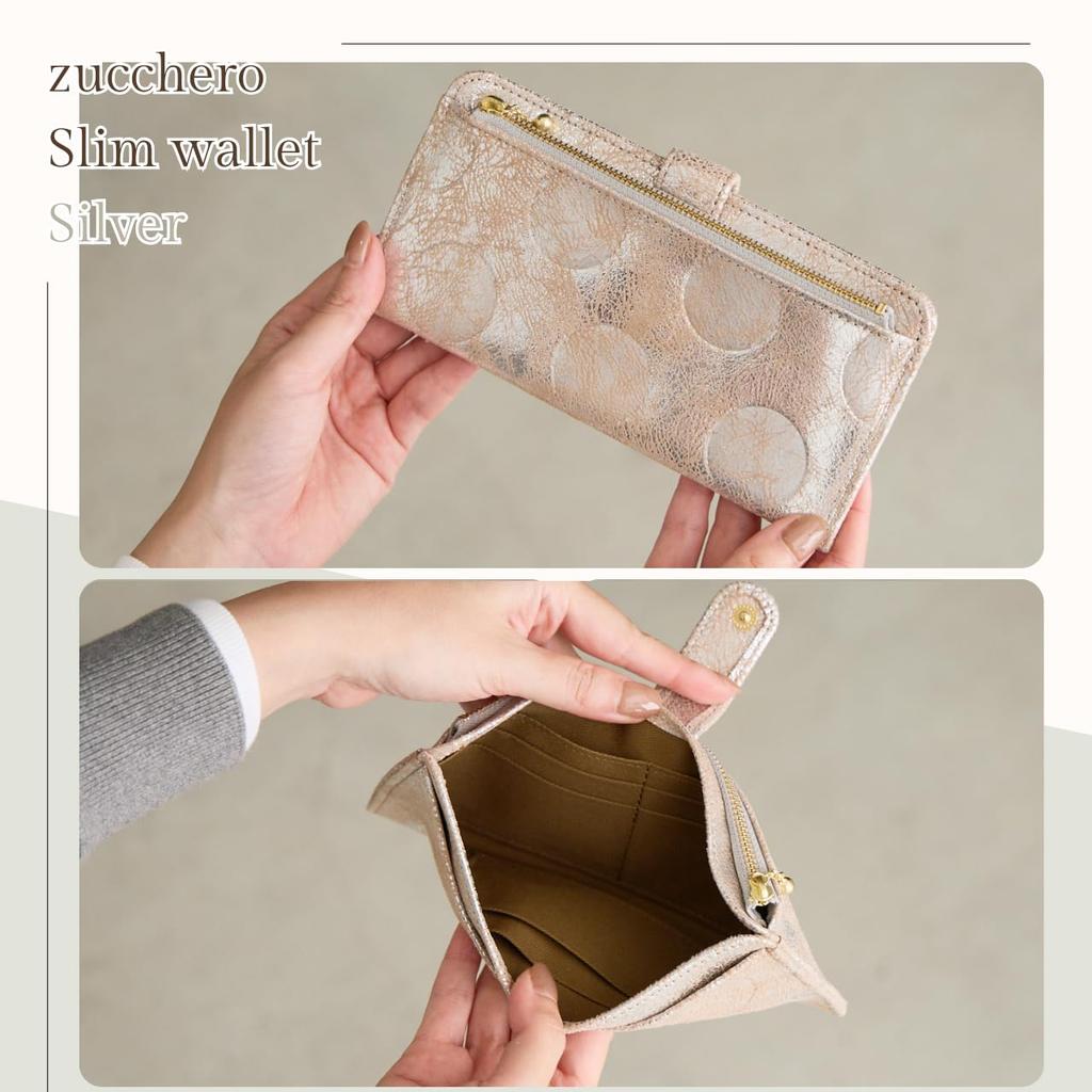 ZUCCHERO Slim Women's Long Wallet, Genuine Leather, Slim Billfold, Made in Japan, 55492 [Video], Silver