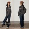 VICTORIA&VERA Women's Winter Fair Isle Retro Round Neck Knit Sweater with Double Zipper