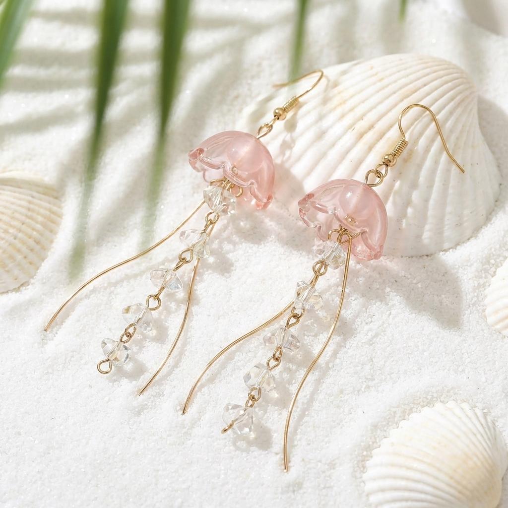 Mermaidcore Colorful Jellyfish Drop Earrings for Women Ocean Animal Dangle Crystal Wavy Tentacle Summer Beach Jewelry Gift