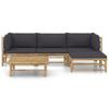 5 Piece Garden Lounge Set with Dark Grey Cushions Bamboo