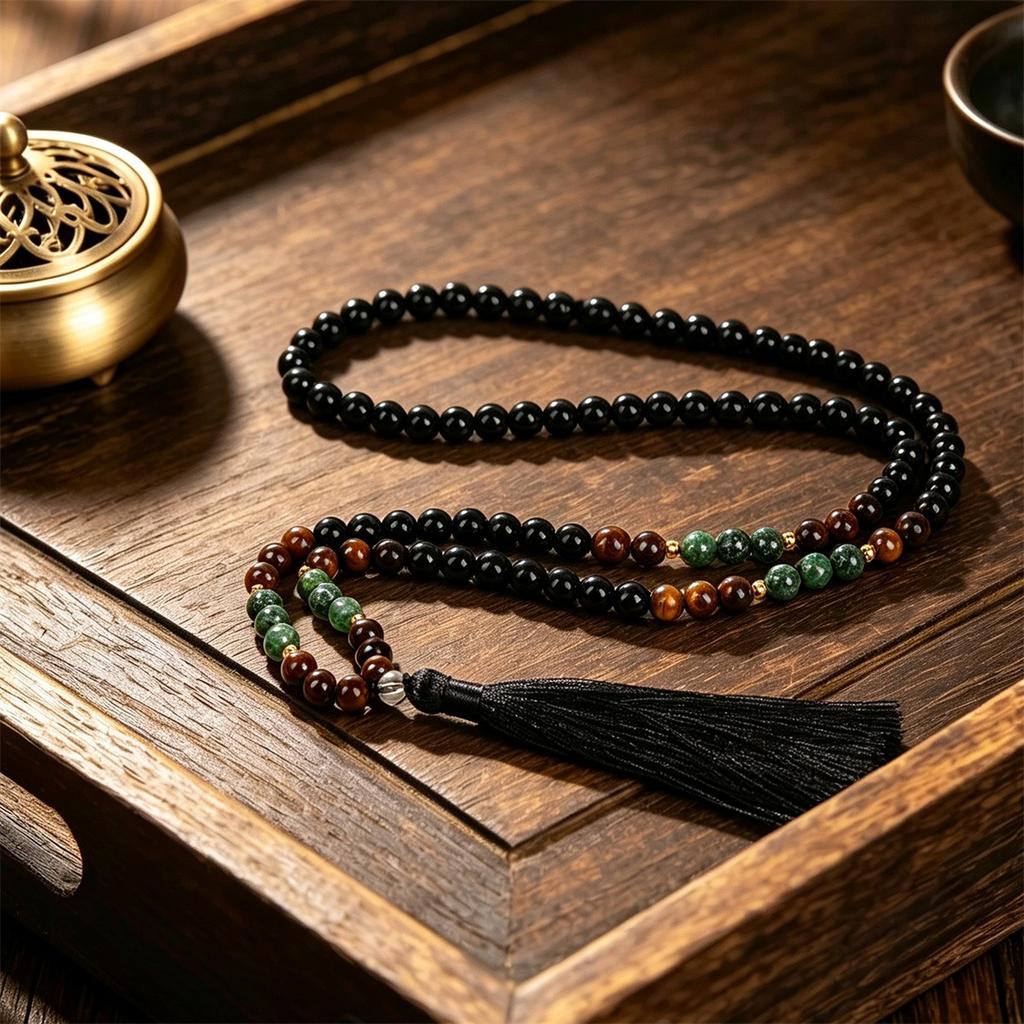 Direct supply round bead long necklace jewelry black agate tiger eye multi-circle fringed necklace