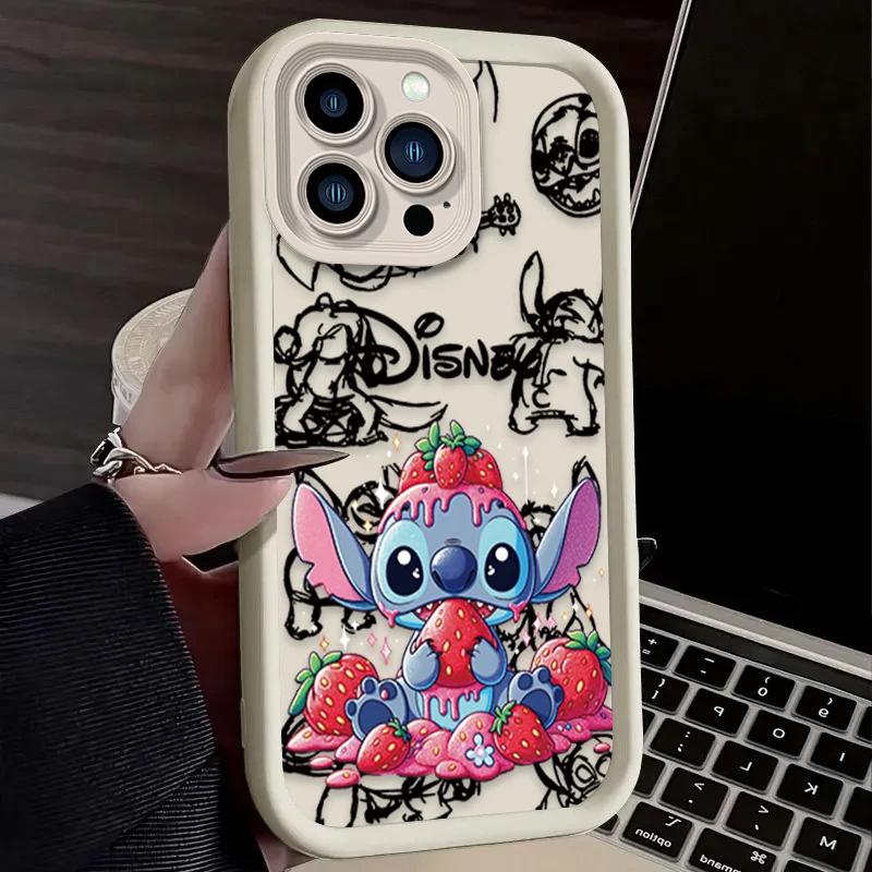 

Disney Stitch Полуничний Милий Чохол для Телефону Для iPhone 16 15 14 13 12 11 Pro Max X XS Max XR 12 13 Mini 8Plus Ударостійкий М який Чохол For iPhone 15 Pro