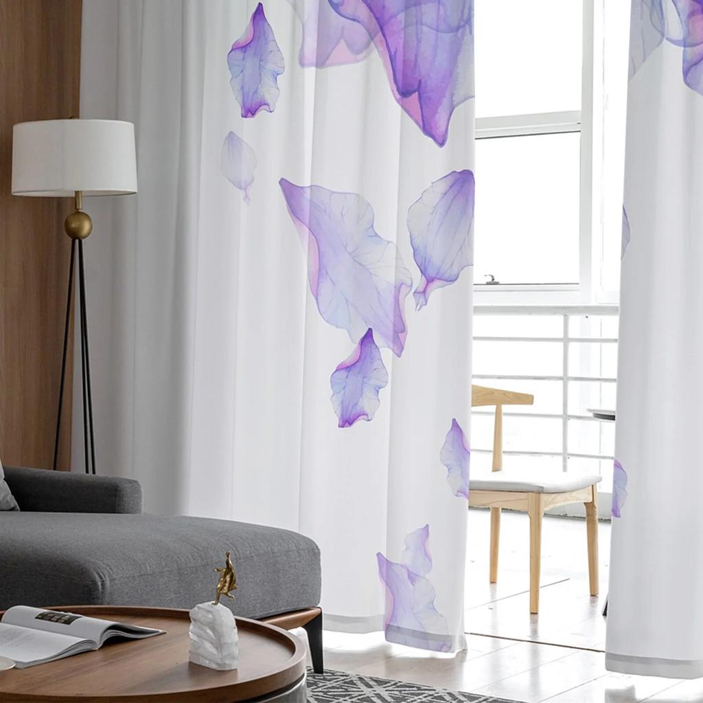 Lila Blumen Tinte durchsichtige Vorhänge für Mädchen, Kinder, Schlafzimmer, Küche, Fenster, Vorhänge, Heimdekoration