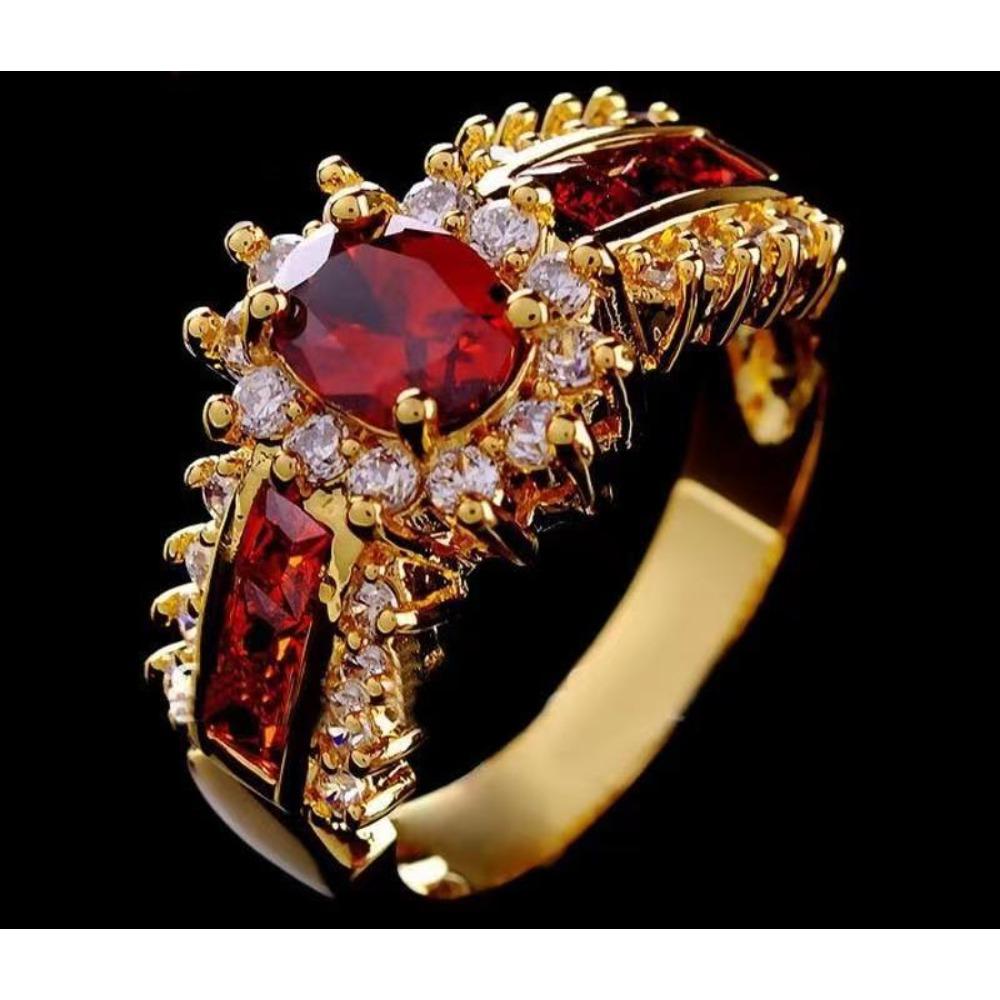 

Luxury Inlaid Blue and Red Zircon Ring, E-commerce European and American Fashion Men s and Women s Rings No. 12
