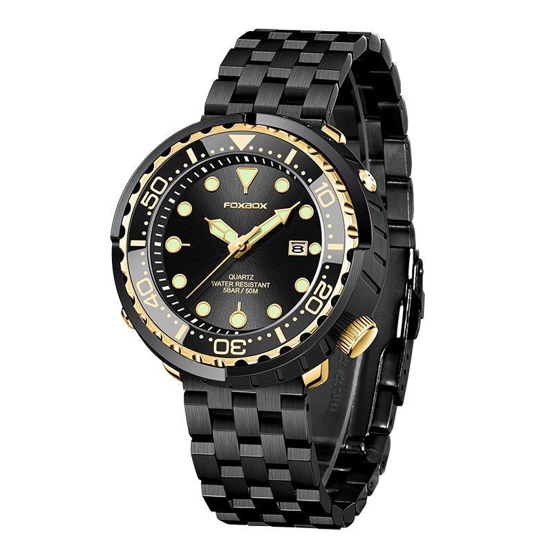 LIGE FOXBOX Herren-Quarzuhr Dreizeiger-Datum Wasserdicht Business-Armbanduhr Schwarzes Edelstahl