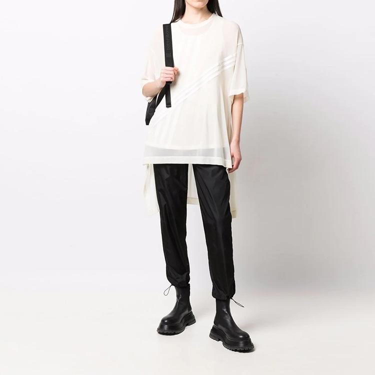 Y-3 Mesh Splicing Striped Short Sleeve T-Shirt Women Tops White HG6112