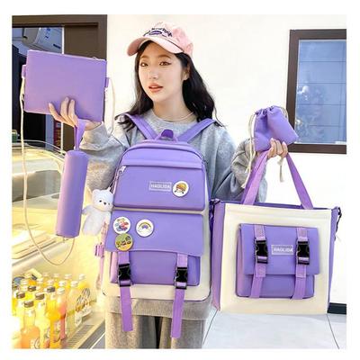 5 Pcs Sets Canvas Schoolbags For Teenage Girls Women Backpack Canvas Kids Primary School Bag College Student Laptop Backpacks