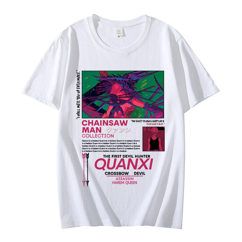 Японская аниме-бензопила унисекс футболка Quanxi футболки с мультяшной графикой Harajuku унисекс модные топы повседневные унисекс футболки большого размера 4XL