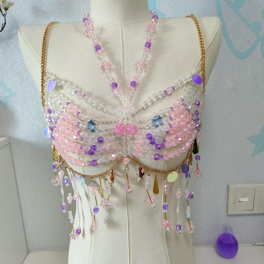 European Handmade Beaded Tassel Body Chain Vest for Women - Beach Party Strappy Chest Chain