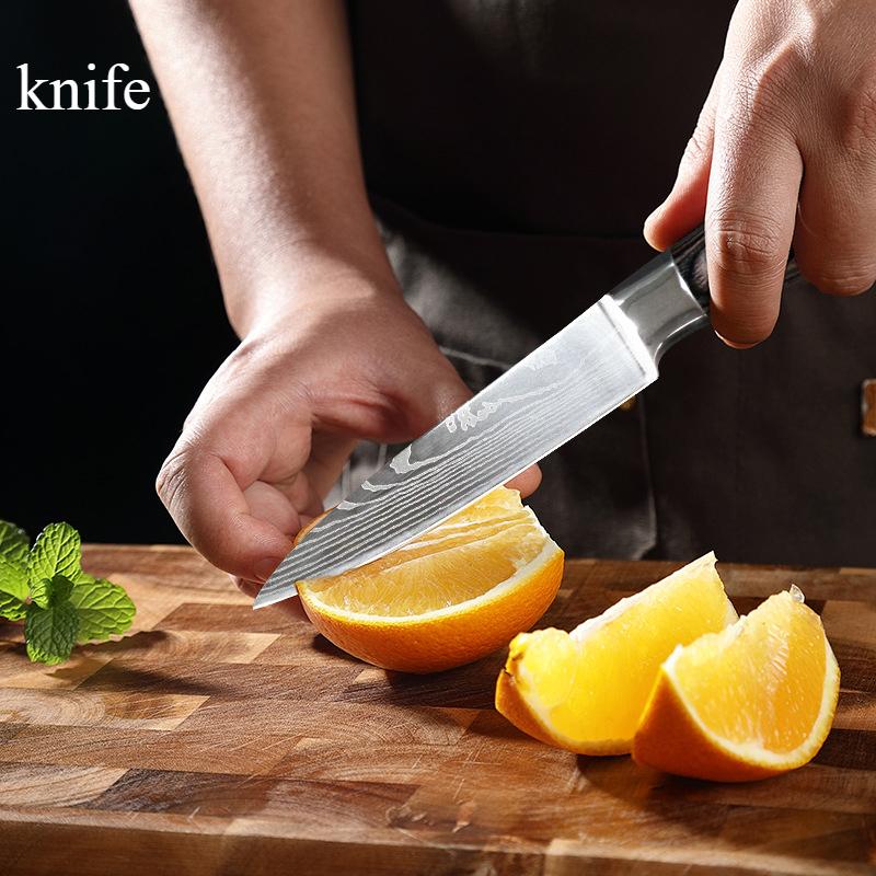 Kitchen Knife 5-inch Colored Wood Handle Damascus Pattern Chef's Knife High Appearance Level Paring Knife Household Knife