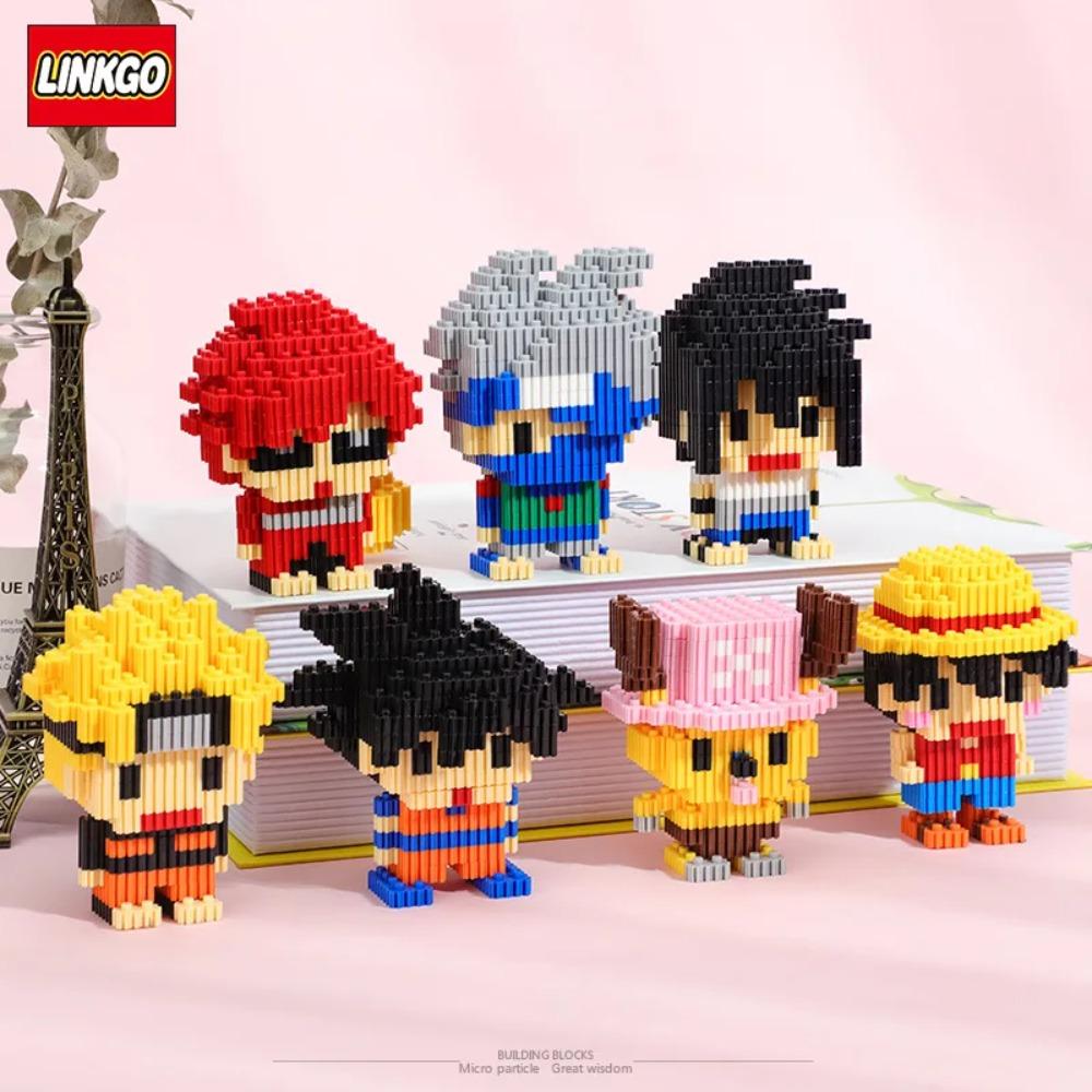 Linkgo Anime Connection Stavebnice Goku Luffy Demon Slayer Nezuko Stitch Pikachu Sasuke 3D Model Mini Cihlová Figurka Hračky