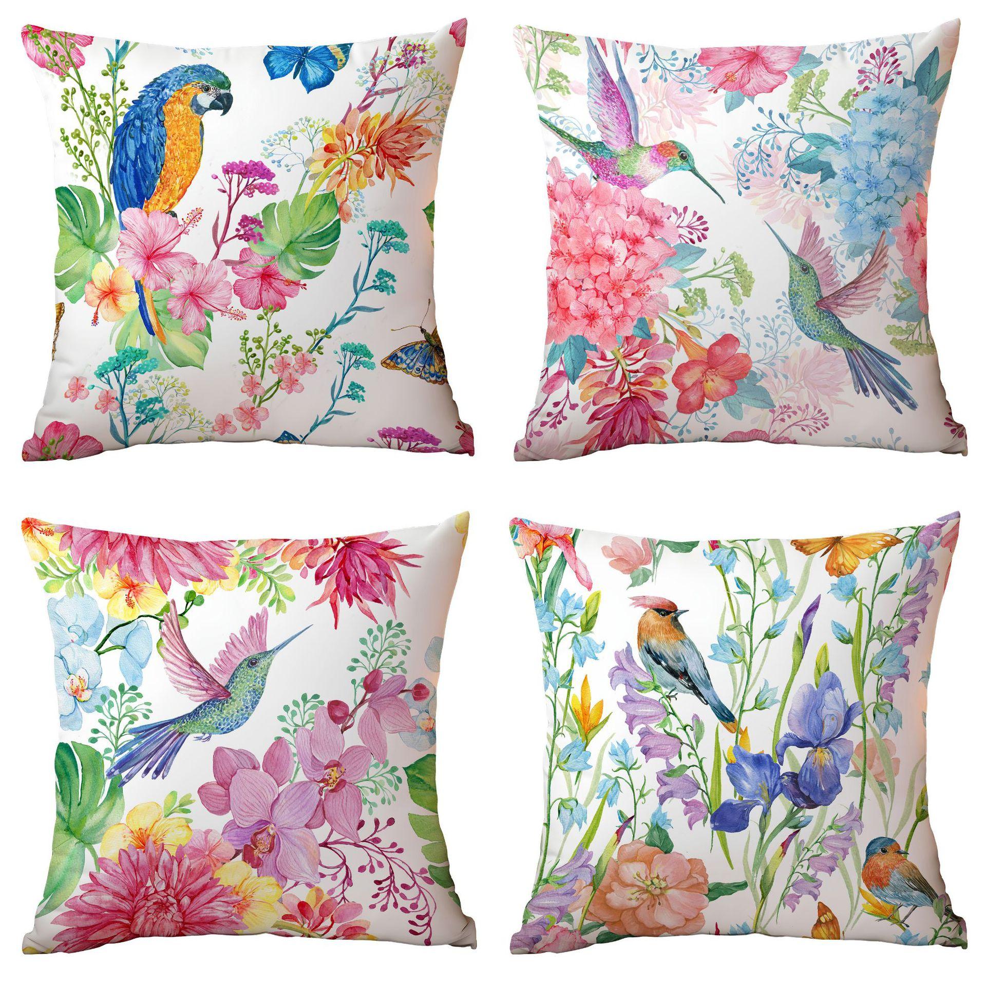

New Spring Plant Flower and Bird Print Pillowcase Home Sofa Cushion Pillowcase 45 * 45Cm