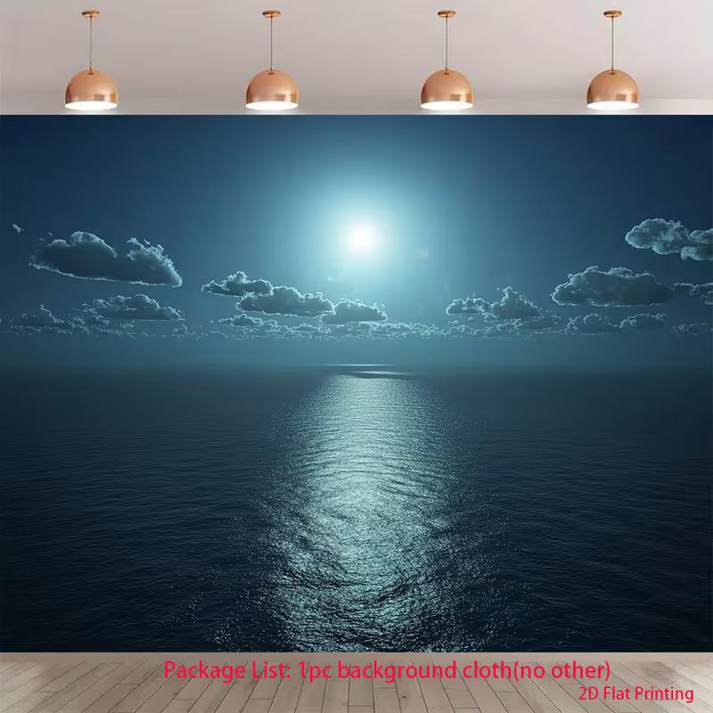 2D Moonlit Ocean Backdrop Calm Night Sea Water Reflection Photography Background 47.2x31.5inch/120*80cm