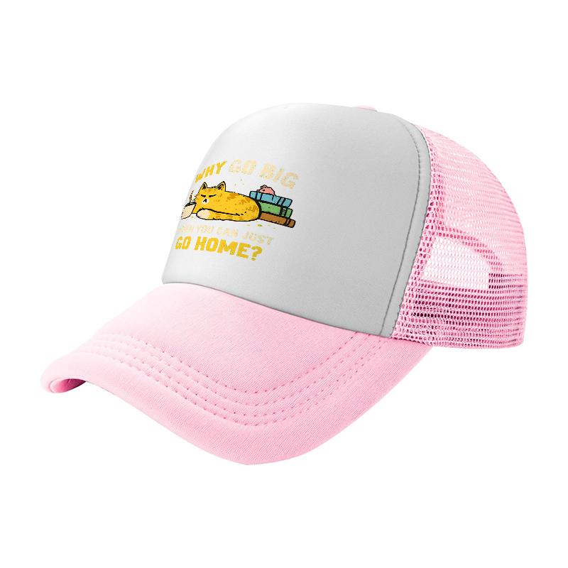 Why Go Big When You Can Go Home Cat Design Mesh Trucker Hat Breathable Adjustable Cap for Outdoor Activities