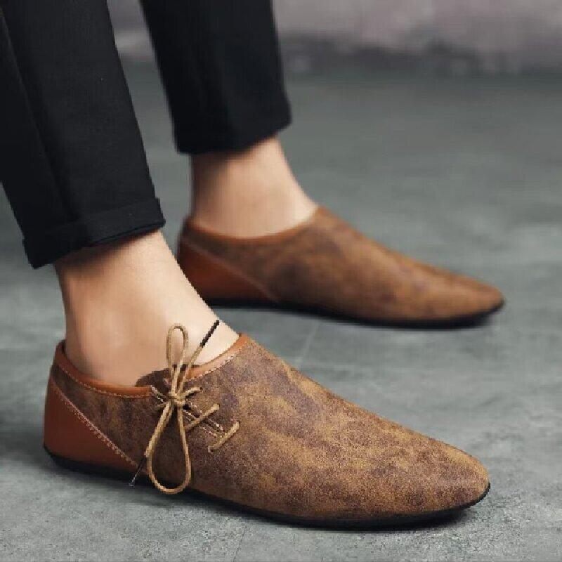 Classic Men Fashionable Casual Loafers Men Lace-up Lightweight Comfortable Travel Business Leather Shoes Sizes 38-44 Men Shoes