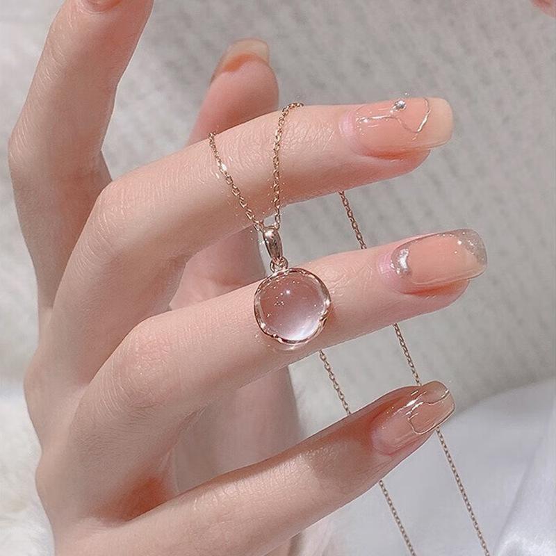 Cherry blossom powder crystal necklace peach blossom pendant chain women's niche design simple fashion temperament collarbone