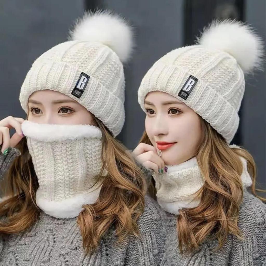 Women's Winter Ear Protection Knitted Wool Hat - Velvet Thickened for Cycling