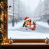 Cute Bird Holiday Patterns Christmas Window Cling, Static Sticker with Santa Hat And Bauble, Ornaments Waterproof UV-Resistant Glass Decal for