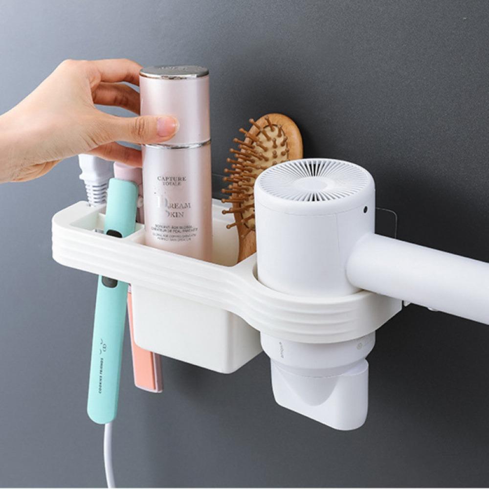 New No Drilling Bathroom Shelf Wall-mounted Space-saving Hair Dryer Holder Plastic Storage Shelf Storage Shelf Home