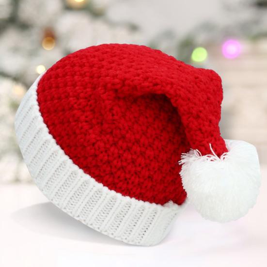 Christmas Hat Knitted White Pompom Handmade Flanging Thermal Dress Up Costume Accessories Woolen Yarn Women Men Unisex Santa Claus Cap for Outdoors