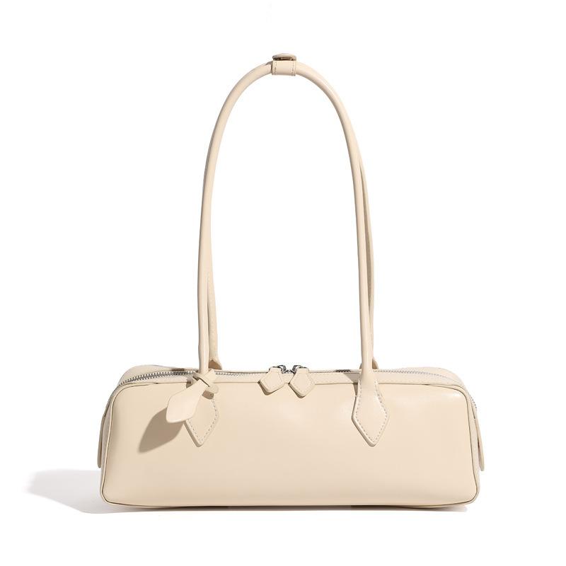 Women's 2025 New Korean Niche Design Single-Shoulder Large-Capacity Cowhide Underarm Bag, Long Red Baguette Bag for Women