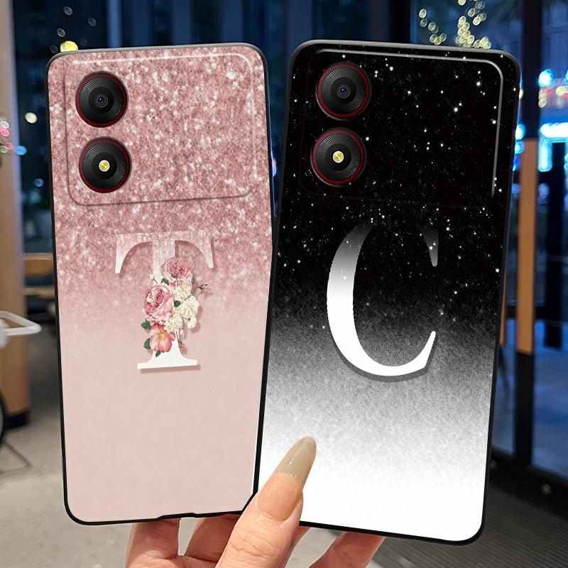 New Design Letter Flower Pattern Soft Silicone Black Phone Case For ZTE Blade A34 4G Anti-scratch Shell ZTE Blade A34 4G Casing