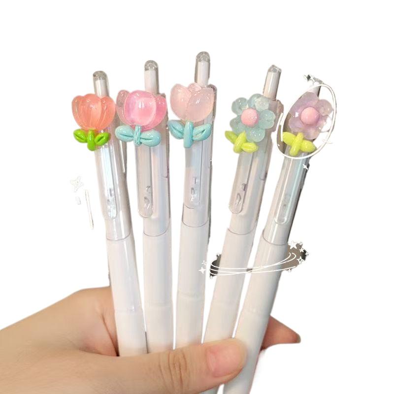 Office School Supplies Cute Flower Press Pen Student Quick Drying Neutral Brush Question Head High Quality Girly Heart Kawai