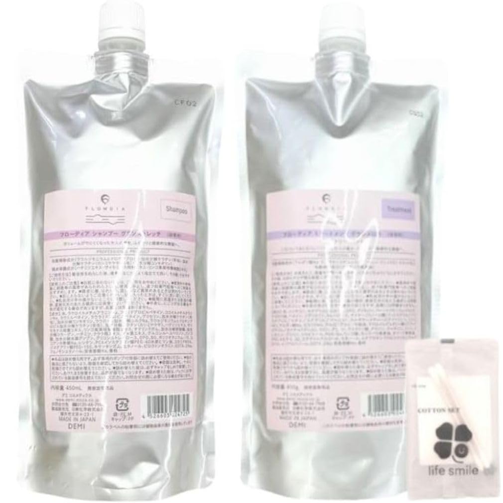 

[Set of 2] Demi Flowdia Shampoo Treatment Grand Mellow Refill 450ml 1 each [Includes life smile original cotton] Refill Hair care Salon exclusive