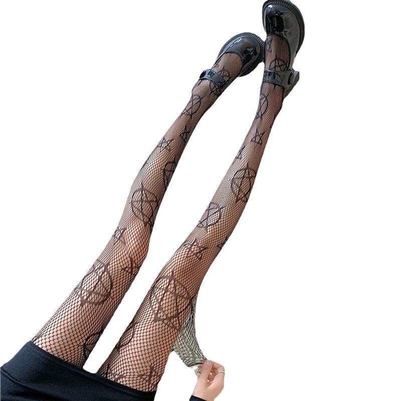 Bas résille noirs à cinq pointes pour femmes - Style Loli JK doux et cool, Conception anti-accrochage