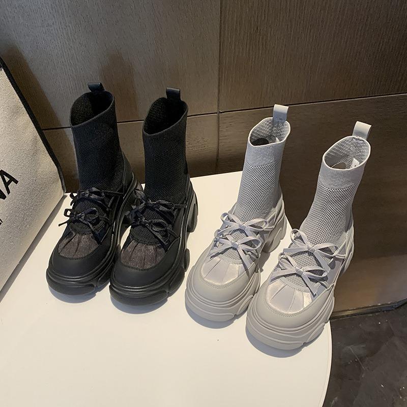 Autumn New Knitted Elastic Boots Thick-soled Heightening Women's Shoes Lightweight Versatile Breathable Casual Versatile Socks Boots