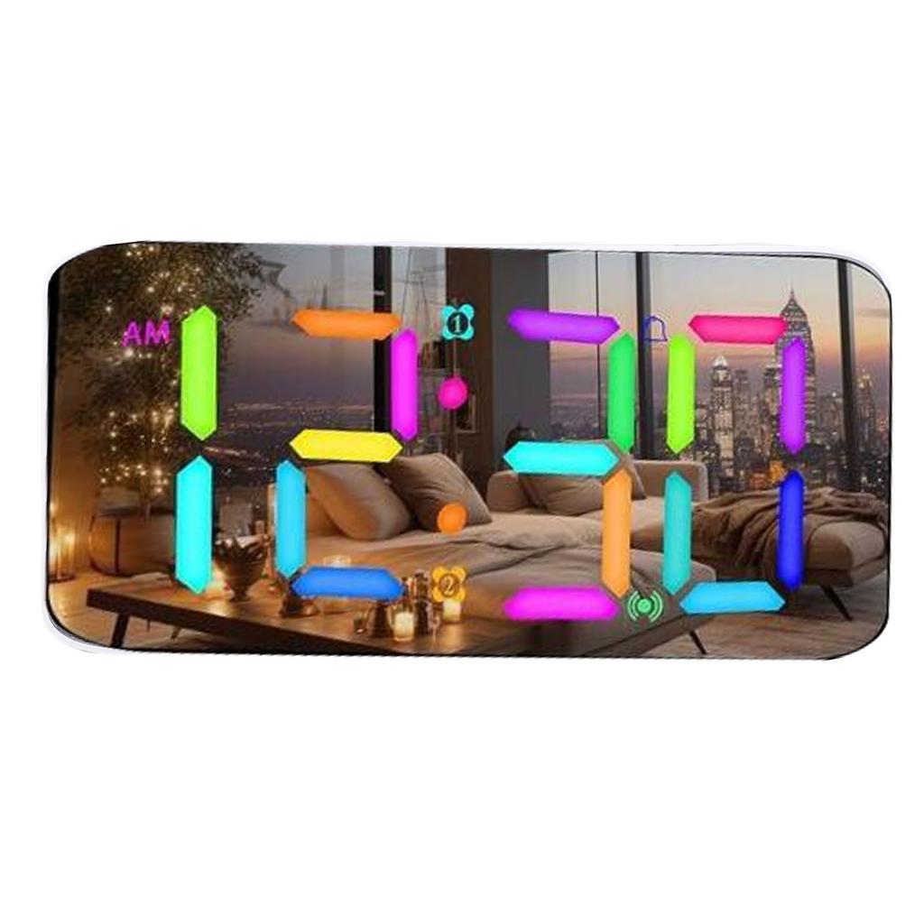 7 Inch Mirror Alarm Clock with Bed Shaker RGB Night Light 5 Levels Volume Vibrating Alarm Clock for Heavy Sleepers Seniors