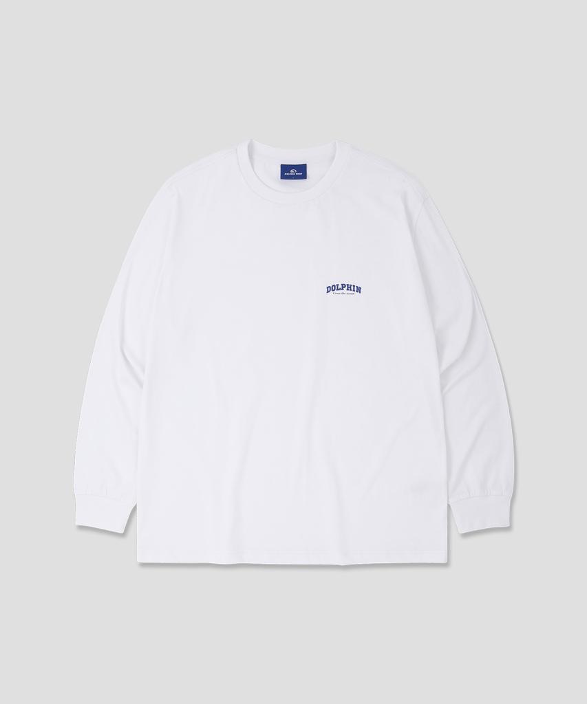 DOLPHIN WAVE APPAREL Dolphin Arch Logo Long Sleeve T-Shirt White