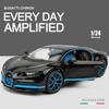 1:Model de mașină Bugatti Chiron la scară de 24 de jucării pentru jucării pentru băieți cu vârsta de 3-12 ani, vehicule cu tragere înapoi cu uși muzicale și capotă care pot fi deschise