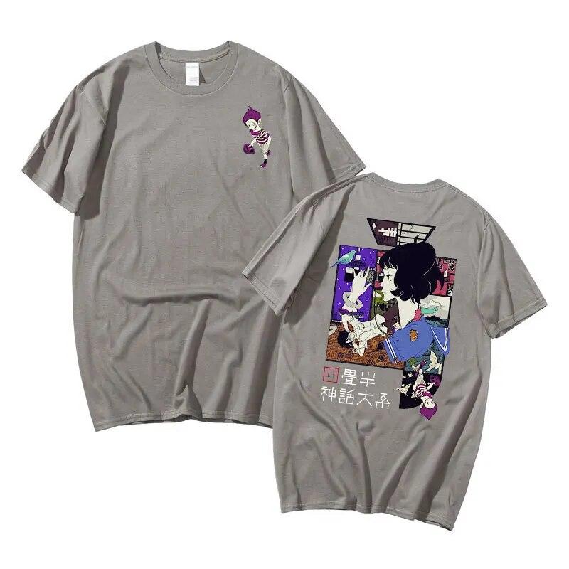 Anime Unisex Frauen Übergroßes Baumwoll-T-Shirt The Tatami Galaxy Doppelseitig bedrucktes T-Shirt Neue Cartoon Unisexga Shinwa Taikei T-Shirts