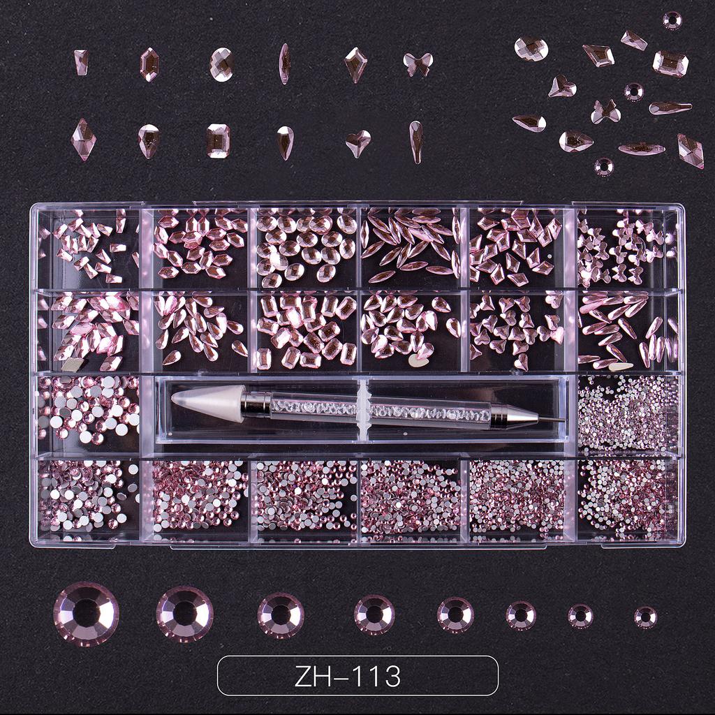 Nail Art 21 Grid Rhinestone Box Nail Art Diamond Flat Bottom Special-Shaped Diamond Nail Rhinestone Nail Art Jewelry Set