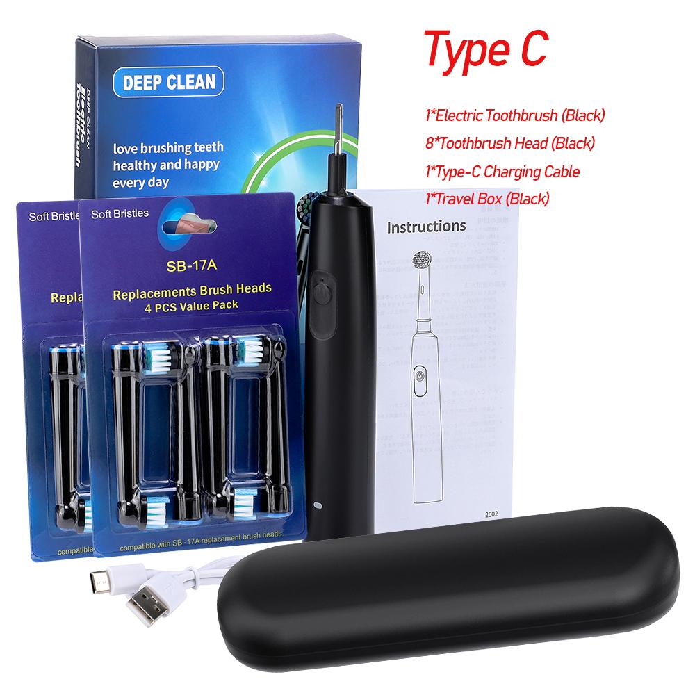 Sonic Electric Toothbrush Rechargeable Rotary Waterproof Smart Timer Adult Teeth Cleaning 4pcs Replaceable Brush Heads with Box