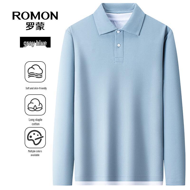 Men s Faux Two-Piece Shirt Collar Long Sleeve Polo Shirt 190