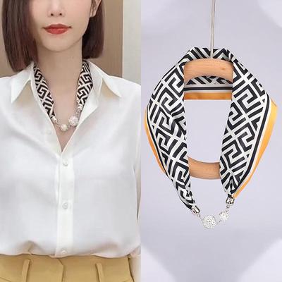 Women's Magnetic Buckle Silk Scarf - Fashionable Neck Protection for Spring, Summer, and Autumn