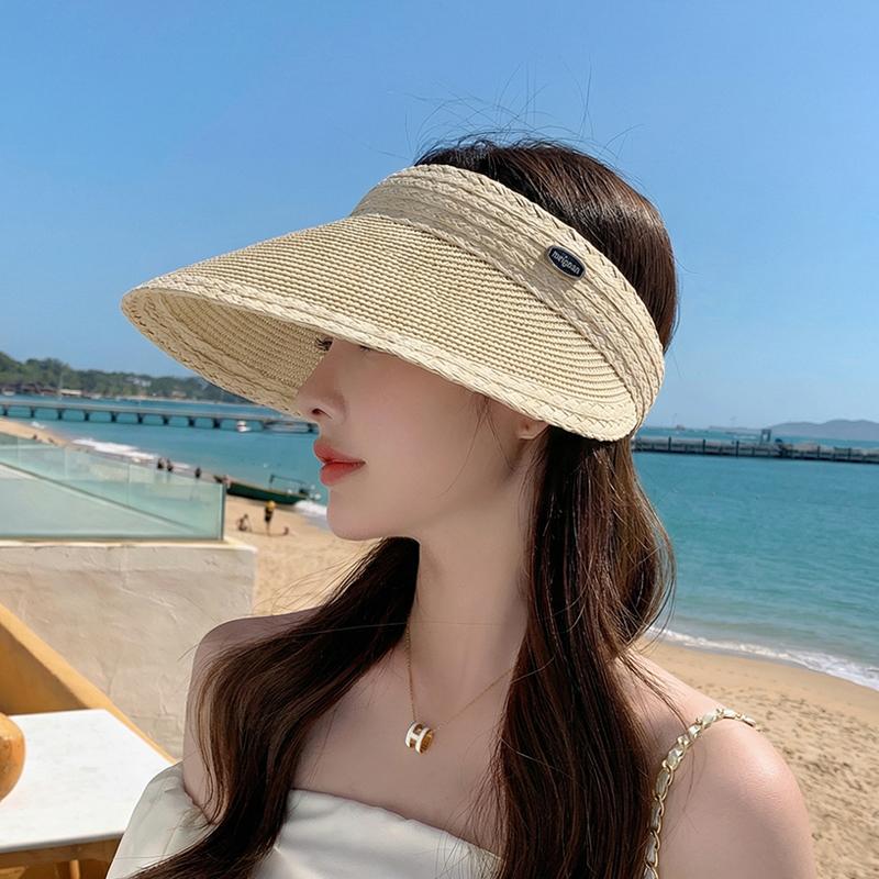 Summer sun hat for women, outdoor travel, leisure, versatile, woven straw top hat, headband, large eave sun protection sun hat