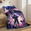 A glowing humanoid stands before a massive, glowing demon-like figure. for all seasons blanket lunch break throw gift