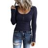 Autumn Women's Button Vest Color V-neck Fashion Long Sleeved T-shirt Top