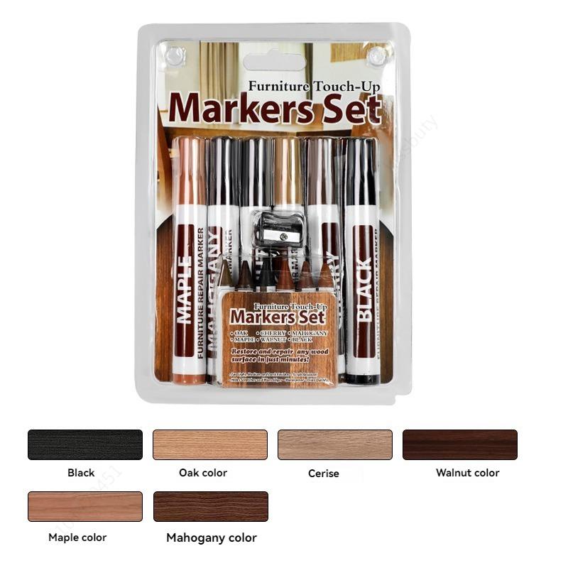 6-21pcs Furniture Markers Crayon Sharpener Set, Wood Scratch Repair Kit Waterproof Pen for Floors Tables Desks, Stains Oak Maple