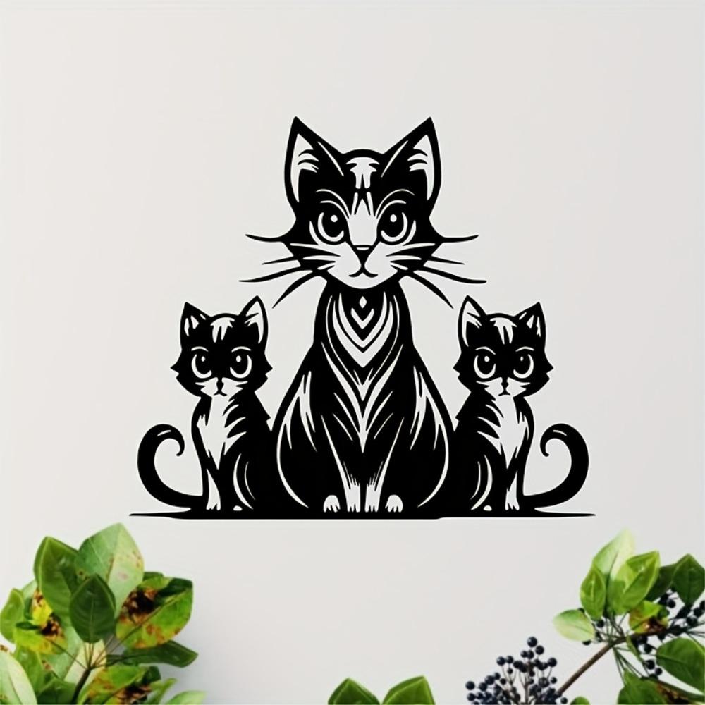 Vintage Metal Wall Art Mother Cat Kittens Striped Fantasy Silhouette Geometric Pattern Living Room Decor Gift for Cat Lovers
