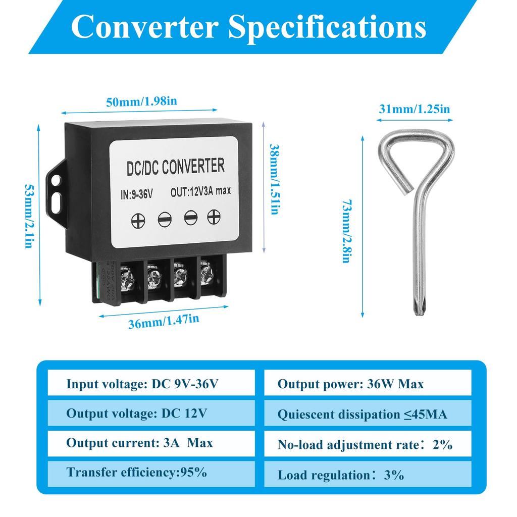 Mzhou 36W Wide Input DC To 3A with Mounting Driver for LED and CCTV Systems Converter, 9-36V 12V, - (Overload Protection) Trucks/RVs, Lighting,