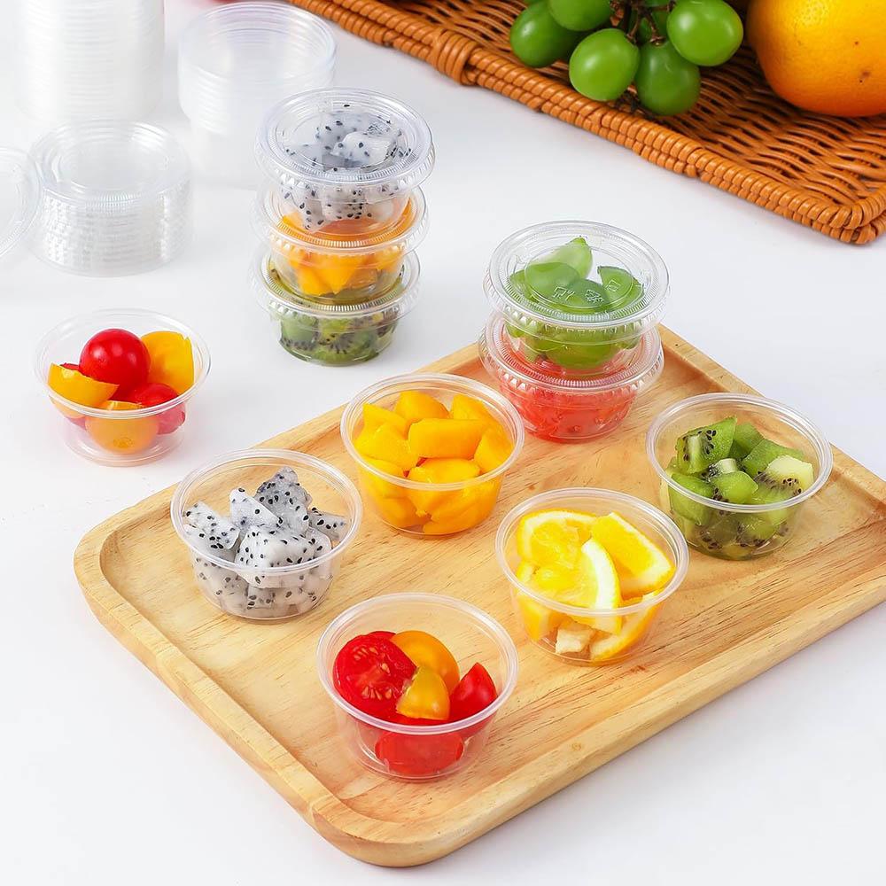 Jello Shot Cups with Lids,Stackable Food Safe Disposable Plastic Portion Condiment Dipping Sauce Cups for Salad Dressing