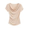 Thousand Gold Wind Swinging Neck Short Sleeve T-Shirt Women's Summer New Thin Breathable Spice Girl Solid Color Slim Bottom Top